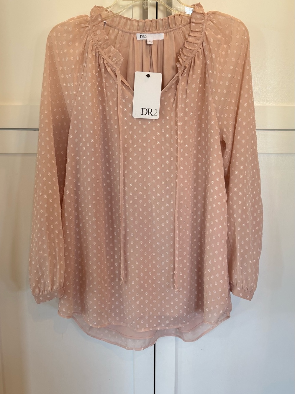 DR2 Blush Pink Ruffle-Neck Peasant Blouse